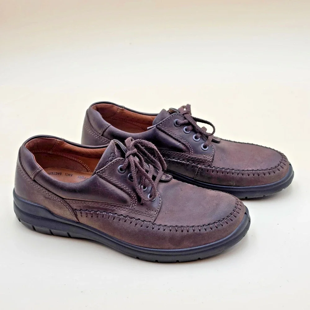 ECCO Fusion Men's Brown Leather Moc Toe Oxford Walking Shoes EU 41 US 7.5